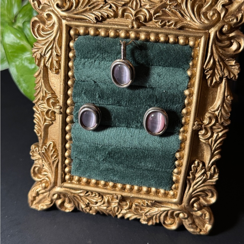 VTG Taxco 925 Sterling Silver Purple Cat’s Eye Pendant & Earring Set – Mexico